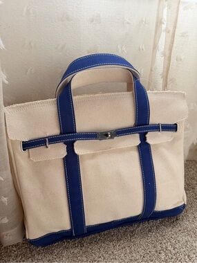 Sunwin Viral tote bag - Boatkin - Canvas Tote with Royal Blue Trim